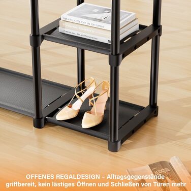 Відкритий шафа для одягу Mavivegue з 4 полицями та вішалкою, чорний - 40x121x161 см