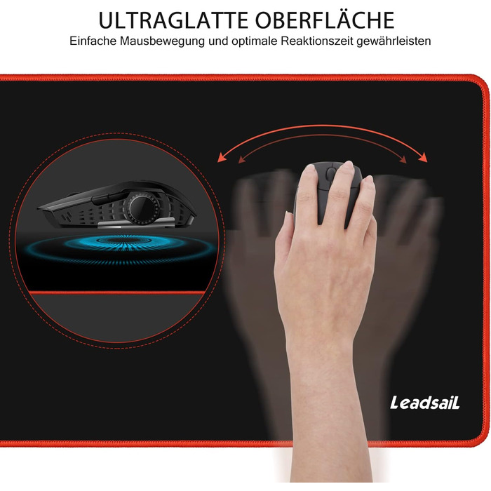 Leadsail XXL килимок для миші та клавіатури (800x300x4 мм), антивологий, преміум-текстура, для геймерів, PC, червоний