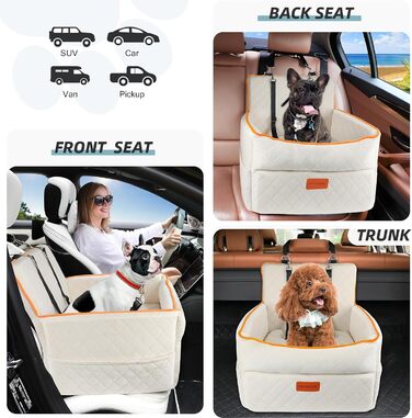 Washable Dog Car Seat for Small to Medium Dogs with Leash & Storage Pockets - Elevated Dog Bed for Back or Front Seat
