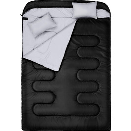 Сплячий мішок Outdoor Sportneer для 2 осіб, 220x150 см, 3.5 кг, з 2 подушками, 4 блискавки, дорослий, чорний