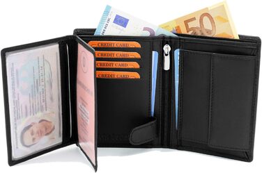 Fa. Volmer Black Leather Wallet made of genuine leather in portrait format with TÜV-tested RFID protection Phoenix 3, Black