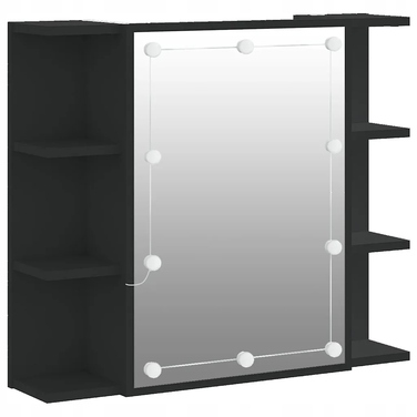 Шафа у ванну кімнату з дзеркалом та LED-підсвіткою, чорна, 70x16,5x60 см