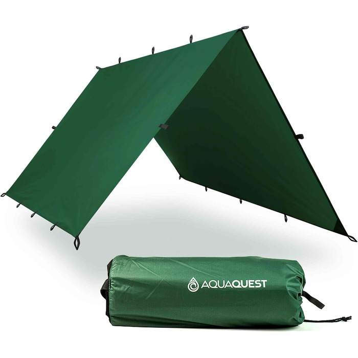 AquaQuest Safari Waterproof Tarp - Lightweight Sun & Rain Shelter for Camping, Hiking, Backpacking & Hammocks (3x2m, Green)