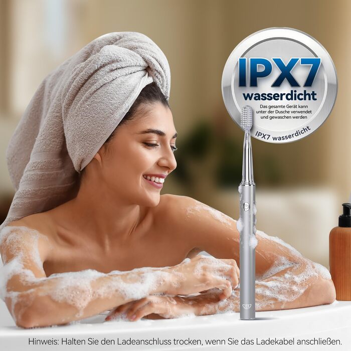 Електрична звукова зубна щітка JTF з очищувачем язика, 8 насадок, 5 режимів, Smart Memory, таймер 2 хв, IPX7, швидка зарядка 3год, для дорослих (блакитний/сріблястий)