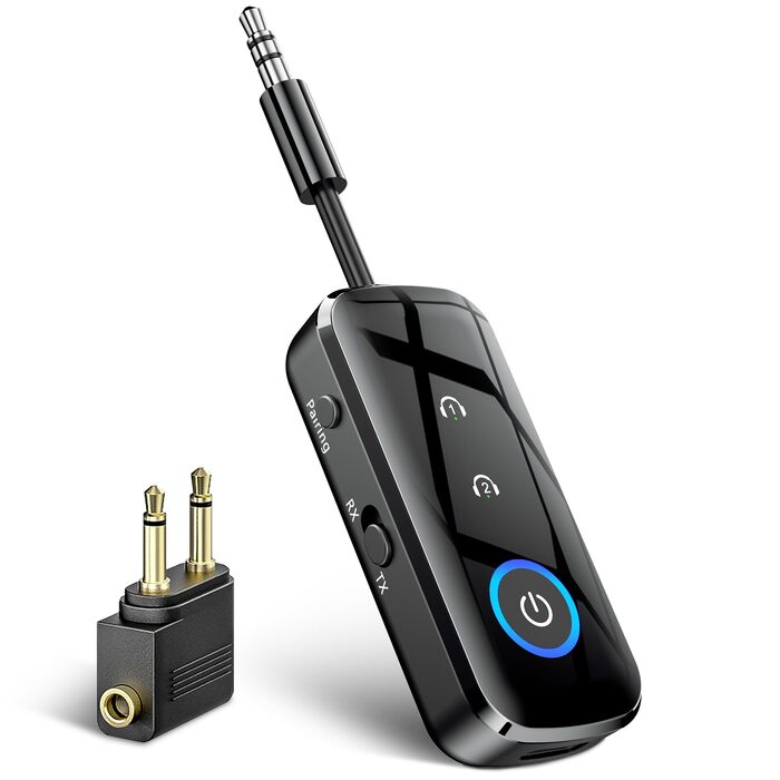 Bluetooth адаптер-ресивер 2-в-1 SONRU (передавач та приймач) з роз'ємом 3.5 мм Jack, для літака та автомобіля, чорний