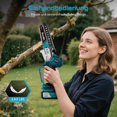 SEESII Безщіткова міні-бензопила 6 дюймів, акумуляторна ручна пила з 2 * 4000 mAh акумуляторами, одноручна пила з автоматичним змащуванням, сумісна з акумулятором Makita 18V, електрична пила для дерева, гілок 6 дюймів безщіткова