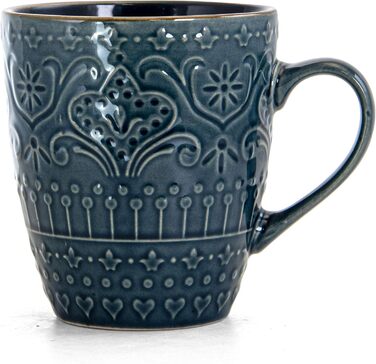 Набір посуду Elama Rund з 16 частин з емальованого фарфору, тиснення, океаново-блакитний та зелений, з коричневим контуром