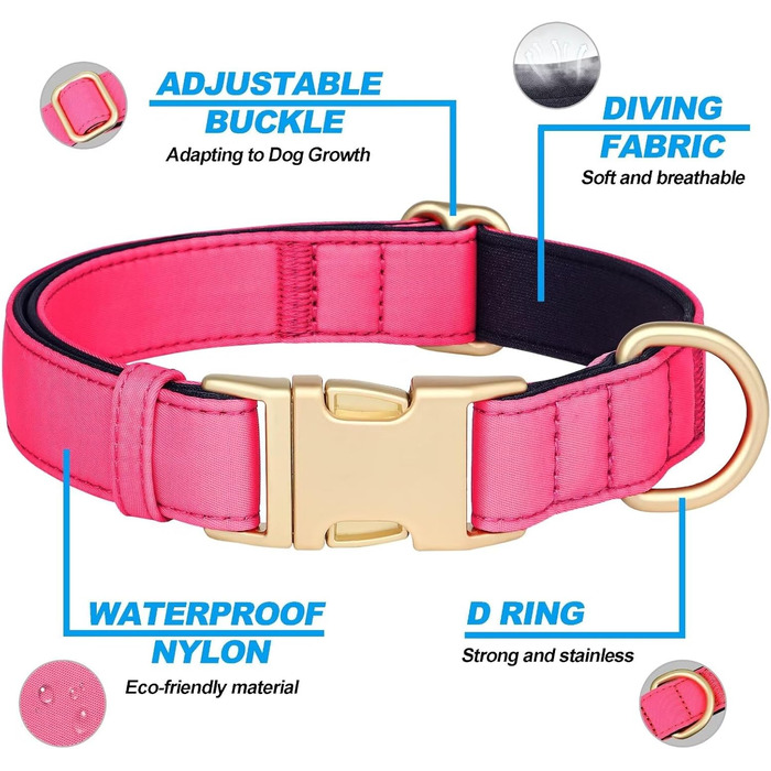 Нашийник для собак Didog нейлоновий, м'який, з металевою застібкою, великий, середній, чорний, L (38-58 см)