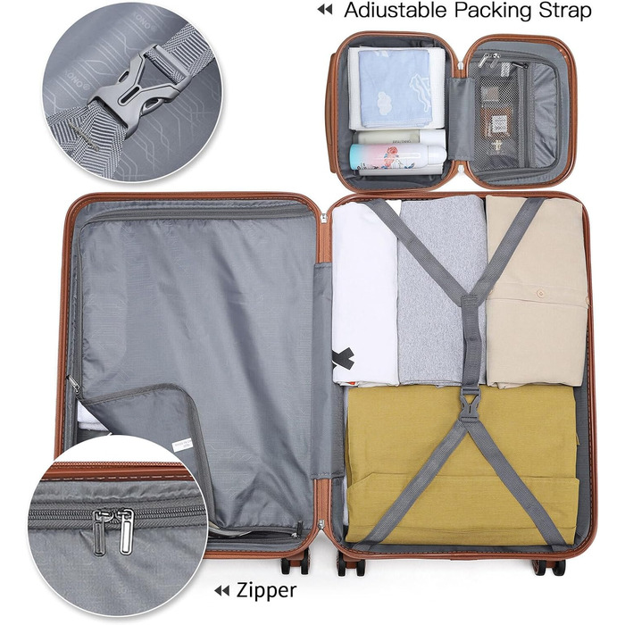 This suitcase trolley hard shell carry-on luggage with twin wheels, lightweight ABS cabin trolley, travel suitcase with combination lock, 55cm (Cream White)