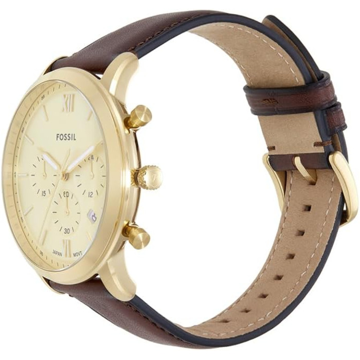 Годинник чоловічий Fossil Neutra Chronograph, шкіряний ремінець (коричневий/золотий), кварцовий механізм