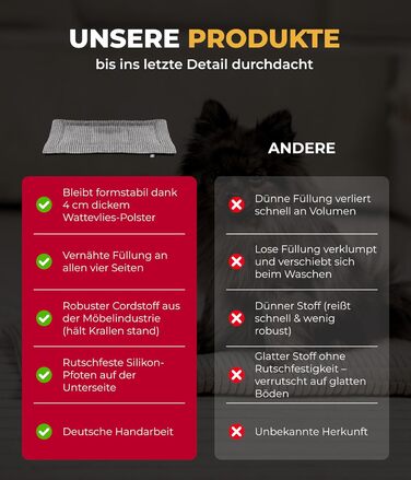 Підстилка для собак Cord з наповнювачем XS – Антиковзаюча – М'яка підстилка для собак – Комфортне місце для відпочинку - Виготовлено в Німеччині (Антрацит, 55x75 см)