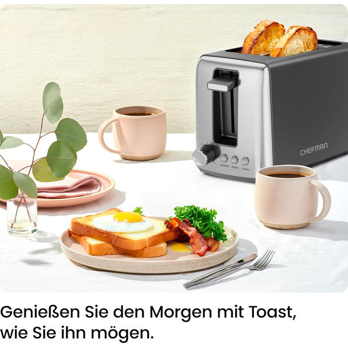 Тостер Chefman з 2-ма слотами, 7 ступенів підсмажування, знімний піддон для крихт, для товстого хліба та багелів, розморожування, зупинка, функція грилю – чорний