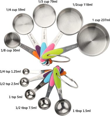 Stainless Steel Measuring Cup & Spoon Set - Measuring Cups and Spoons including 5 Nesting Cups and 5 Spoons, for dry and liquid ingredients (5+5)