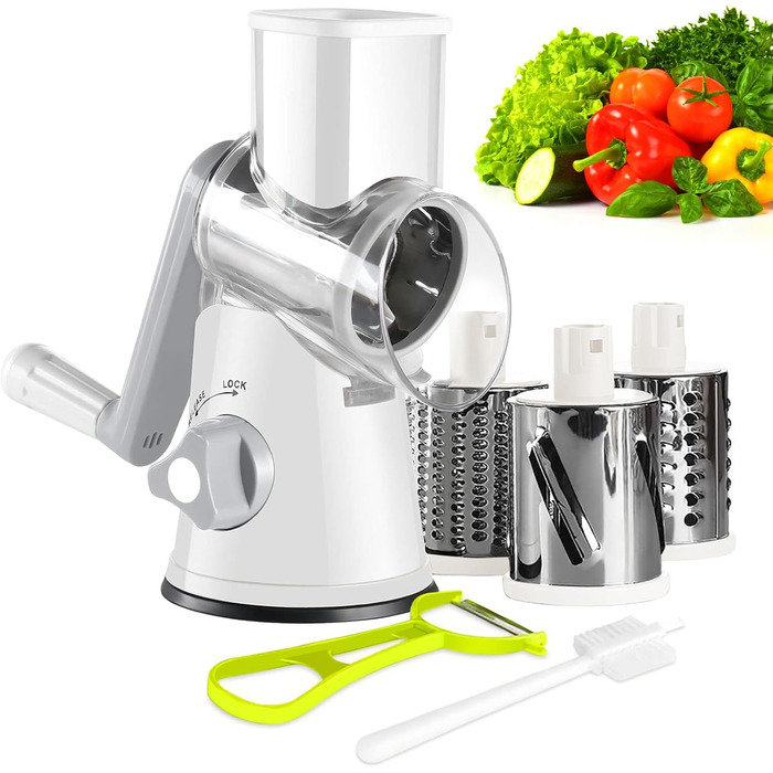 Трокер для овочів з ручкою та 3 наборами терлок: для овочів, сиру, льоду, зелені. Білий