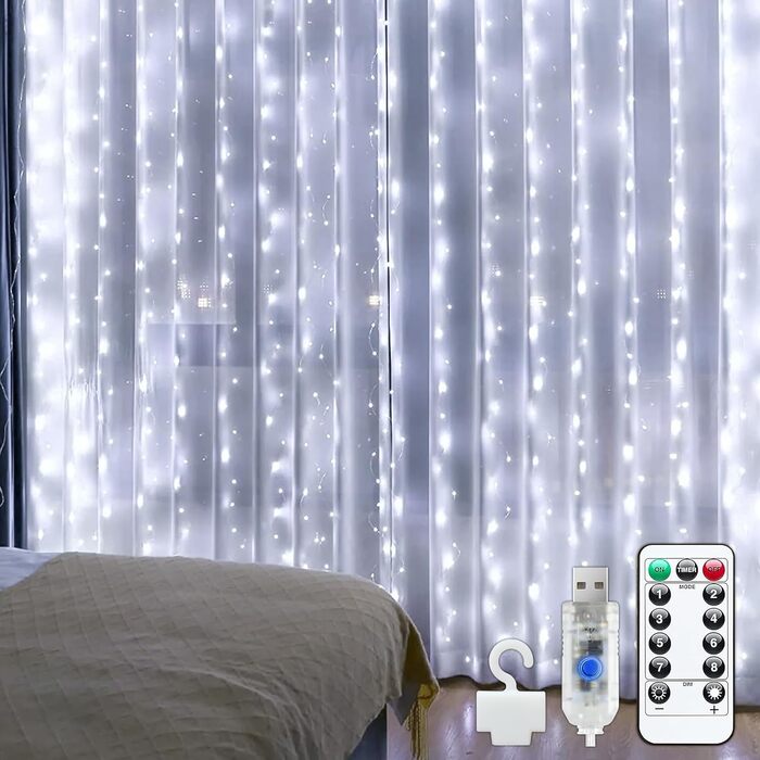 Ламповий фонтан 3x3м, 300 LED, USB, 8 режимів, пульт, IP65, для декору, свята, вечірки, тепле світло, мідний дріт