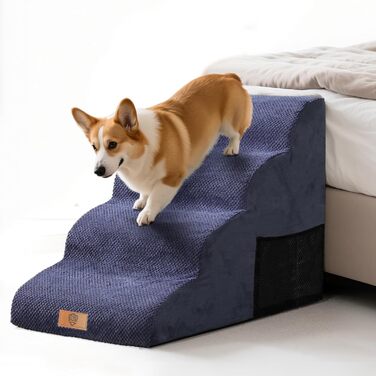 Сходинки для собак Eukue: 2/4 сходинки для маленьких собак до ліжка/дивану, з щільного пінополіуретану, портативні, знімний чохол (білий/синій)