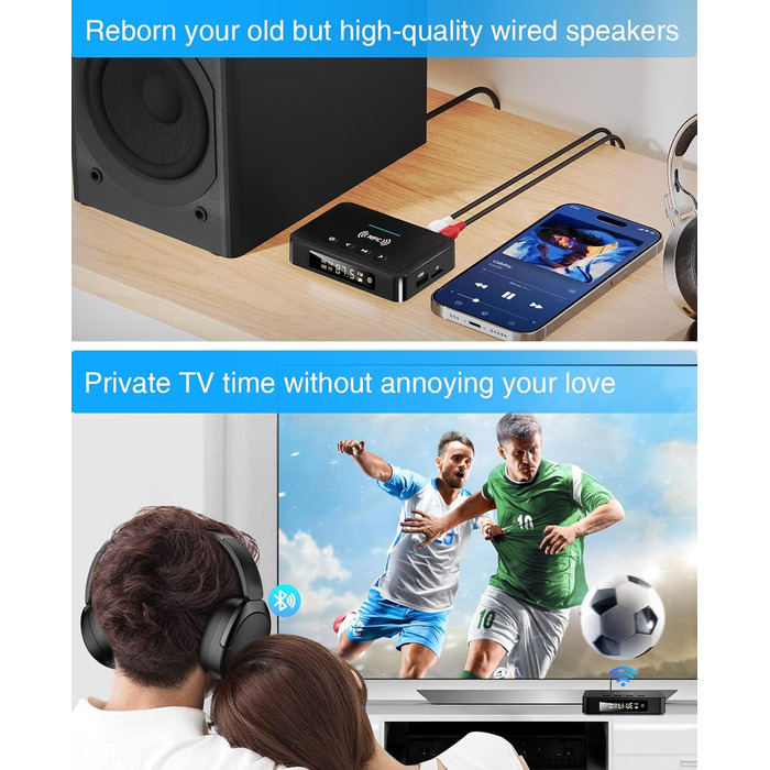 Bluetooth 5.0 Аудіоадаптер 3-в-1 для TV, PC, стереосистеми: передавач, приймач, FM-передавач з пультом, HiFi підсилювач