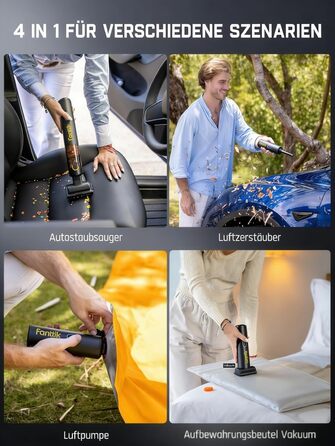 Автомобільний пилосос Fanttik Slim V8 APEX акумуляторний, портативний 4-в-1 з високою потужністю 19000 Па/45 Вт, 2 режими, для авто, офісу, клавіатури (чорний)