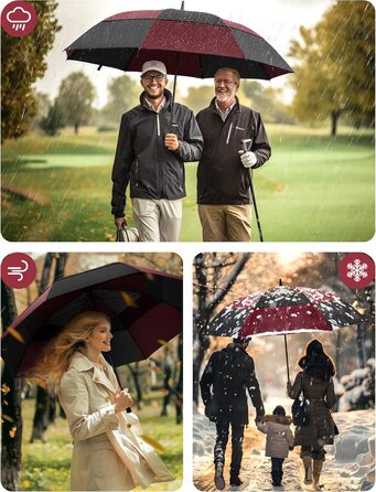 TECKNET Головний парасолька велика XXL, гольф-парасолька 68 дюймів, стійка до вітру, з подвійною конструкцією, вентильована, з великою ручкою EVA, для жінок та чоловіків, чорна та червона, діаметр 150 см