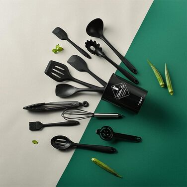 Набір кухонних аксесуарів Pranski, 12 шт., силікон, BPA-free, для миття в посудомийній машині, антипригарне покриття, чорний, великий, кухонний набір