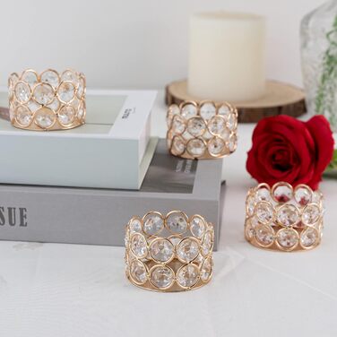 VINCIGANT Tealight Holder Gold Crystal, Metal Candle Holder Stand 12-Piece Set // Christmas Decoration, Living Room, Wedding Table Decoration