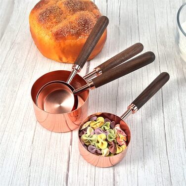 4-Piece/Charge Measuring Spoon Set made of Stainless Steel, Walnut Wood Handle, Copper Measuring Cup Set, Baking and Cooking (Color: A, Size (A