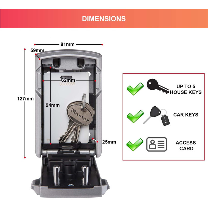 Сейф для ключів Master Lock Smart Connected з Bluetooth та кодовим замком, настінний, шифрування за військовим стандартом, 12.7x8.3x5.9 см