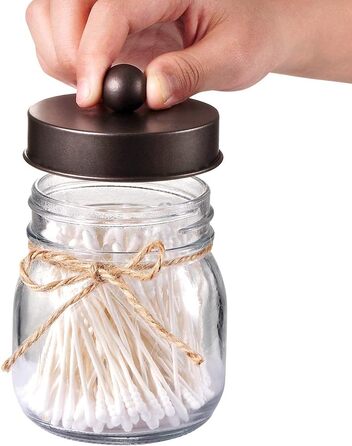 Mason Jar Bathroom Accessory Set, 4 Piece, Foaming Soap Dispenser & 2 Qtip Holders & Toothbrush Holder, Rustic Farmhouse Decor, Apothecary Glass, Countryside Countertop (Black) (Farmhouse, Bronze)