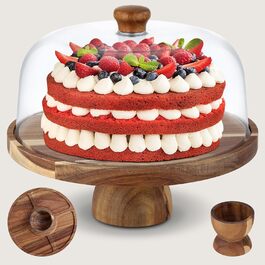 Дзеркальний підставка для тортів 30 см з дерева | Подвійна тортівниця з ніжками та кришкою (PET) | Тортниця-дзвіночок | Універсальна підставка для тортів на весілля, день народження, чаювання