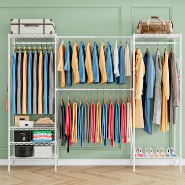 Розширюваний вішак для одягу, металева штанга для одягу, розсувний гардероб з гачками (білий)