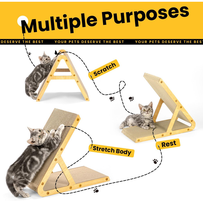 Кігтеточка для котів з коробкою та 4 змінними шарами з картону - велика кігтеточка з міцного гофрокартону, двосторонні шари з картону з наклейками - місце для відпочинку котів у квартирі, захист меблів. Велика коробка для котів + 4 кігтеточки + наклейки (