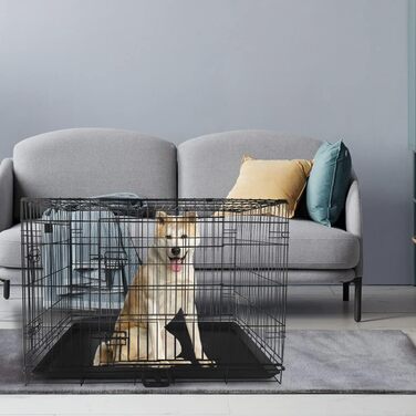 Клітка для собак 91x56x62 см, складана з 2 дверцятами, переноска для авто, вольєр для собак, дротяна клітка, розмір L (120x75x79 см)