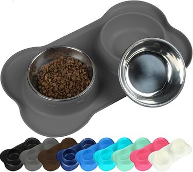 Миска для собак VIVAGLORY Splashfree – нерозливна миска з нержавіючої сталі та силіконовим килимком, сіра, 236 мл