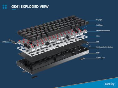 Механічна ігрова клавіатура Geeky GK61: 61 клавіша, RGB підсвічування, Hot-Swap, ANSI US Layout