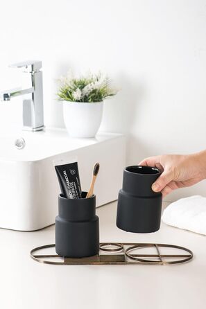 SYJAN HOME Matter Toothbrush and Toothpaste Holder, Toothbrush Holder, Modern Ceramic Toothbrush Holder, Black and Black