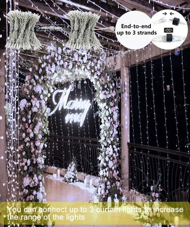 Ламповий завіс 6м x 3м, 600 LED, з вилкою, таймером, 8 режимів, вологостійкий, для вікна, павільйону, саду, різдвяне деко, тепле/холодне світло