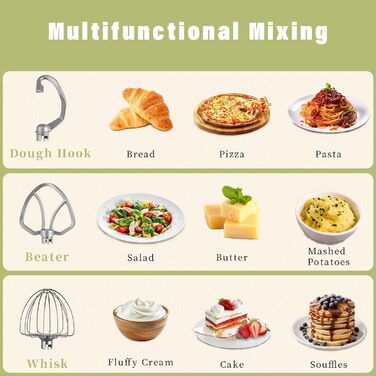 Stand Mixer, Zuccie Stand Mixer Quiet Mixing Machine including 5L Stainless Steel Bowl, 3 Mixing Tools, Splash Guard, Dough Scraper, and Egg Separator, 8+ Speed Dough Machine (White)