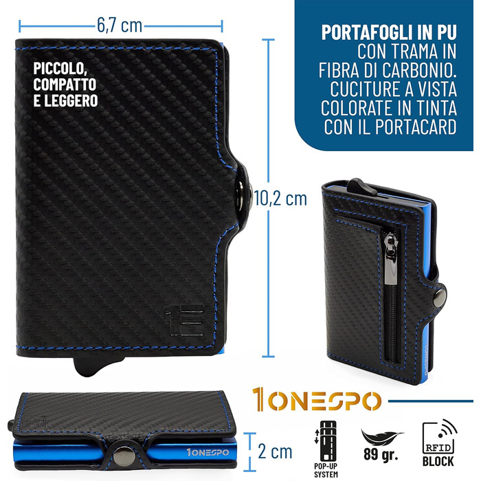 Картхолдер шкіряний Schwarz Carbon Blue, 10x6.5x2.7 см, сучасний дизайн