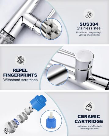 Змішувач кухонний iVIGA висувний з дощувачем, водоспад, 360° поворот, 3 режими, брашований нікель