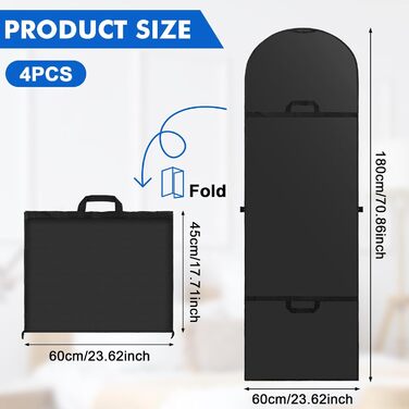 Чохли для одягу 180x60 см (4 шт) - Дихаючі мішки для зберігання одягу з ручками, для вечірніх та весільних суконь, захист від пилу, складні