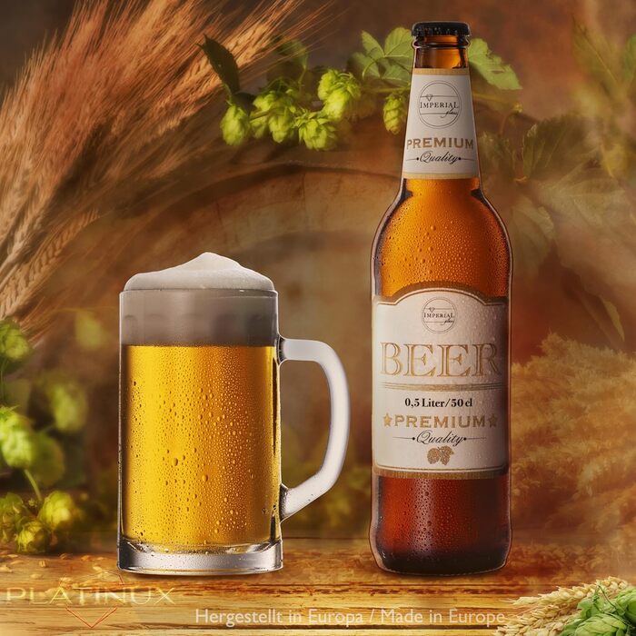 Набір пивних склянок PLATINUX Bierseidel 6 шт, 300 мл (макс. 350 мл), прозорі скляні кружки з ручкою для пива, 0.3л