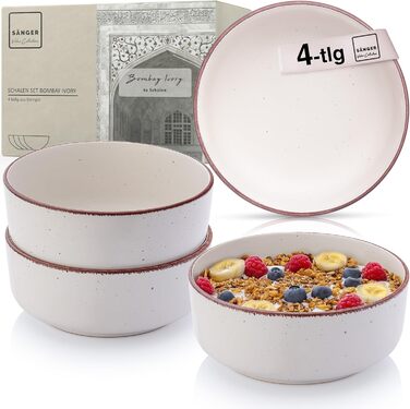 Набір керамічних мисок Sänger Bombay Ivory (4 шт.) - миски для мюслі, 700 мл, фіолетовий, стійкі до подряпин, мікрохвильової печі та посудомийної машини