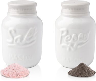 Comfify Vintage Salt & Pepper Shakers - Charming decorative decor for vintage, rustic, and shabby chic lovers - Durable ceramic in white - 3.5 oz. capacity