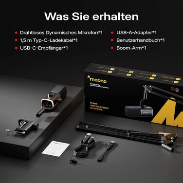 MAONO PD100W Бездротовий геймерський мікрофон 2.4GHz + USB з шумозаглушенням ENC для стрімінгу, запису, подкастів (PC, PS4/5, смартфон) - Чорний + Тримач PD100WS