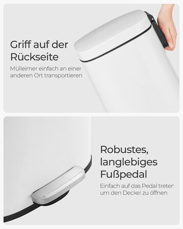 Відро для сміття SONGMICS 30 л з м'яким закриттям, сталеве, з внутрішнім відром, для кухні