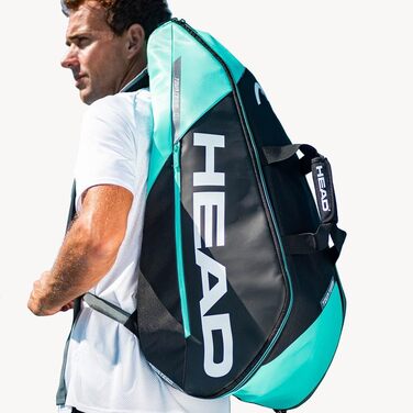 HEAD Unisex Adult Tour Racquet Bag - 6R Tennis Bag Black/Mint