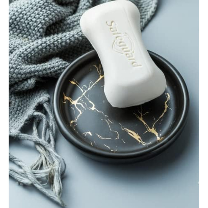 Набір аксесуарів для ванної кімнати з кераміки: миловарка, стакан, мильниця (3 шт.) - золотий/чорний малюнок мармуру