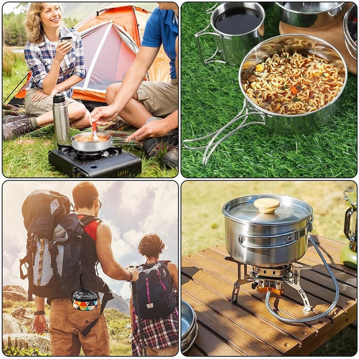 Набір кухонного посуду для кемпінгу Udbrud: нержавіючий посуд з кришкою та складним ручками. Набір для кемпінгу, пікніків, риболовлі та походів