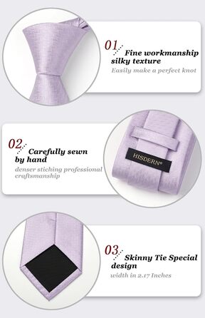 Краватка чоловіча HISDERN для весілля з нагрудником, класичний візерунок, в клітинку, в горошок, для бізнесу, комплект (фіолетовий)