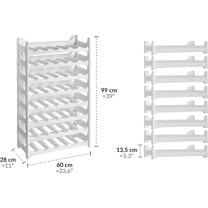 Grizzly Bottle Rack - modular, stackable design for 48 bottles, white wine rack